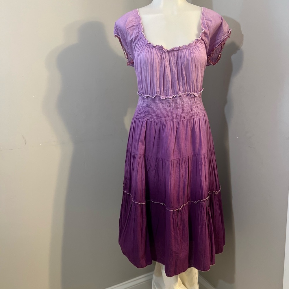 Ultra Pink Purple Ruched Tiered Sundress